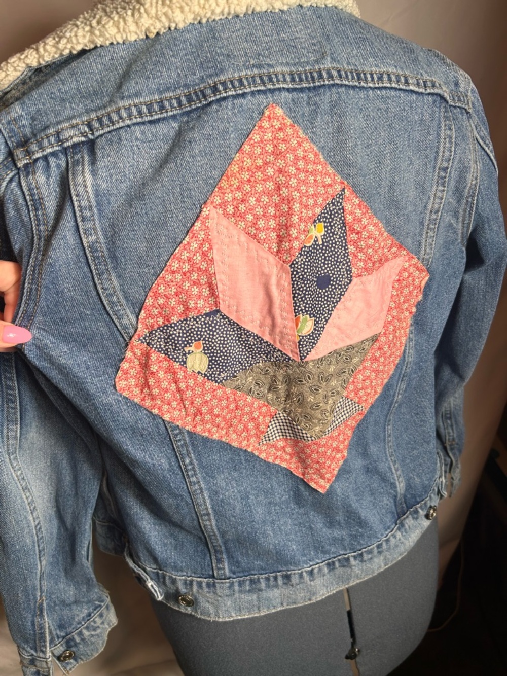 Lucky Brand Light Blue Denim Jacket with Cream Sherpa Collar